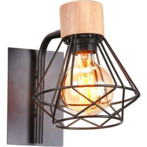 TONCHEAN Vintage Industrial Indoor Wall Light E27 Metal Lampshade with Wooden Holder for Living Room Hallway Bar - Brass Socket