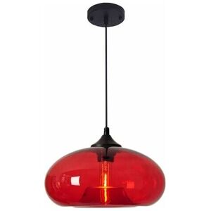 TONCHEAN Vintage Industrial Round Colored Glass Pendant Light, Retro Loft Bar E27 Ceiling Hanging Lamp, Chandelier for Kitchen Dining Room Bedroom (Red)