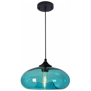 IKODM Vintage Industrial Round Colored Glass Pendant Light, Retro Loft Bar E27 Ceiling Hanging Lamp, Chandelier for Kitchen Dining Room Bedroom (Turquoise)