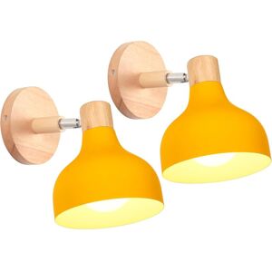 WOTTES Vintage Industrial Wall Lamp Rotatable Wall Spot Light Fixtures Metal Wood Wall Sconce 2Pcs Black Yellow
