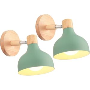 WOTTES Vintage Industrial Wall Lamp Rotatable Wall Spot Light Fixtures Metal Wood Wall Sconce 2Pcs Green