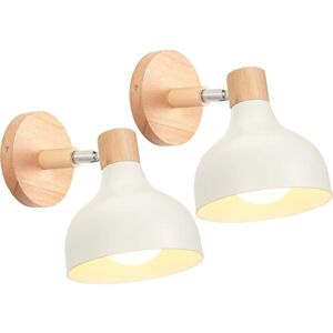 WOTTES Vintage Industrial Wall Lamp Rotatable Wall Spot Light Fixtures Metal Wood Wall Sconce 2Pcs White