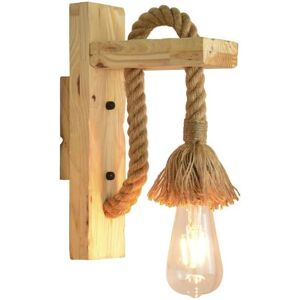 TONCHEAN Vintage Industrial Wall Light, Vintage Rustic Wood Sconce, Black Metal Cage Lampshade, Hemp Rope Hanging Wall Lamp for Bedroom, Living Room (No Bulb)