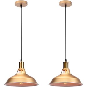 AXHUP Vintage Metal Chandelier, Hanging Light with Dome Lampshade, Retro Industrial Pendant Light Ø27cm Gold and White, 2PCS