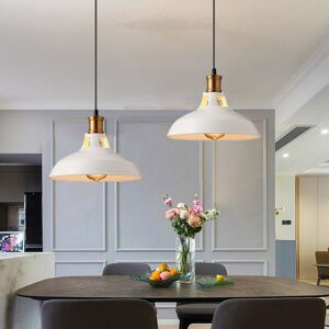 AXHUP Vintage Metal Chandelier, Hanging Light with Dome Lampshade, Retro Industrial Pendant Light Ø27cm White, 2PCS