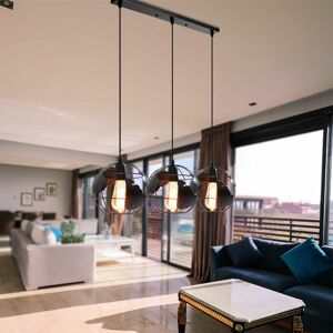 AXHUP Vintage Pendant Lamp Creative Earth Shape Chandelier Metal Sprial Hanging Light for Bedroom Cafe Bar Black - 3 Lights Rectangular Base