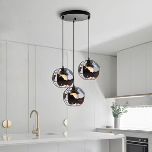 AXHUP Vintage Pendant Lamp Creative Earth Shape Chandelier Metal Sprial Hanging Light for Bedroom Cafe Bar Black - 3 Lights Round Base