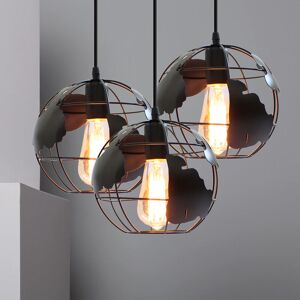 AXHUP Vintage Pendant Lamp Creative Earth Shape Chandelier Metal Sprial Hanging Light for Bedroom Cafe Bar Black - 3 Pack