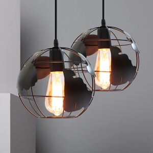 AXHUP Vintage Pendant Lamp Creative Earth Shape Chandelier Metal Sprial Hanging Light for Bedroom Cafe Bar Black - 2 Pack