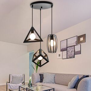AXHUP Creative Pendant Light Modern 3 Lights Spiral Metal Geometric Hanging Ceiling Lamp Cube Cage Chandelier Fixture (Black)