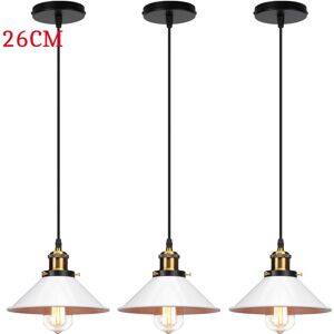 AXHUP Industrial Simple Hanging Light Antique Classic Chandelier Retro Pendant Light Ø26cm Vintage Nostalgia Ceiling Lamp Metal Iron Pendant Lamp White 3PCS
