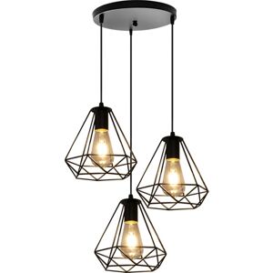 AXHUP Vintage Pendant Light Fixture, Ø20cm Diamond Chandelier Retro 3 Lights Spiral Industrial Hanging Ceiling Lamp with Cage Lampshade for Kitchen Island