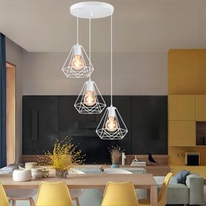 AXHUP Vintage Pendant Light Fixture, Ø20cm Diamond Chandelier Retro 3 Lights Spiral Industrial Hanging Ceiling Lamp with Cage Lampshade for Kitchen Island
