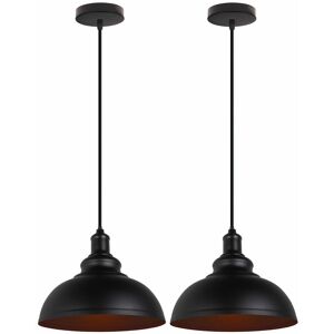 AXHUP Vintage Pendant Light, Hanging Ceiling Lamp with Dome Metal Lampshade, Retro Industrial Chandelier for Kitchen Island (Black, Ø29cm) 2PCS