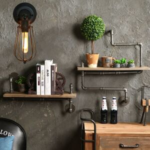 WOTTES Vintage Wall Light Industrial Indoor Wall Sconce Adjustable Wall Lamp Rust Metal Cage Light Shade