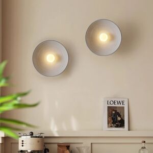 Wottes - Vintage Wall Light Round Wall Mounted Light Industrial Wall Sconce Lamp White 2Pcs for Living Room Hallway