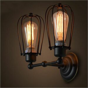 HOOPZI Vintage Wall Lights Adjustable Socket Industrial Lighting Rustic Wire Metal Cage Sconces Indoor Home Wall Lamp Retro Light Fixture (2-Light Lamp