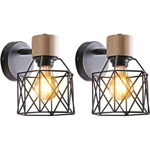 AXHUP Wall Lamp Industrial 2 Pack Wall Light Vintage Made of Metal E27 Interior Woodern Wall Lamp for Bar Living Room Restaurant Cafe Corridor -Black