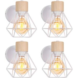 Axhup - Wall Lamp Vintage Industrial Retro E27 Wall Light Lamp Ajustable in Metal and Wood for Bedroom Entrance White - 4 Pack