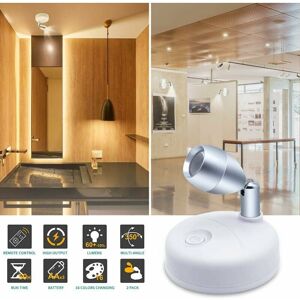 Dewdat - Wireless Battery Operated Spotlight with Remote Control, rgb+w led Puck Lights Portable Little Spot Light Adjustable Angle with Dimmer and