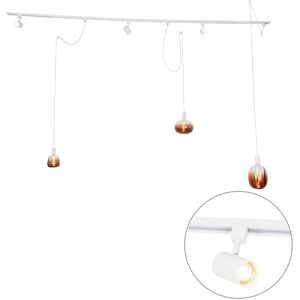 QAZQA 1-phase rail system with 3 spotlights and hanging lamps white - Cavalux Jeana QAZQA 1-phase rail system with 3 spotlights and hanging lamps white - Cavalux Jeana