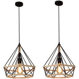 STOEX 2 Pack Antique Classic Pendant Lamp Hemp Rope Pendant Light Creative Pendant Light Diamond Cage Shape 25CM Chandelier for Cafe Bedroom Indoor STOEX 2 Pack Antique Classic Pendant Lamp Hemp Rope Pendant Light Creative Pendant Light Diamond Cage Shape 25CM Chandelier for Cafe Bedroom Indoor