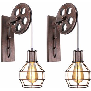 AXHUP Metal Wall Light Fixture, Vintage Industrial Pulley Wall Lamp Creative Wall Sconce E27 for Bedside Living Room Indoor Outdoor (Rust) 2PCS AXHUP Metal Wall Light Fixture, Vintage Industrial Pulley Wall Lamp Creative Wall Sconce E27 for Bedside Living Room Indoor Outdoor (Rust) 2PCS