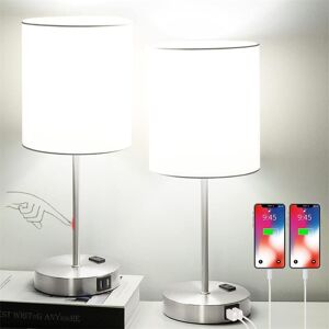 TONCHEAN 2 Pack Desk Lamps with usb Charging Port, Bedside Lamp with ac Outlet, Modern Minimalist Desk Lamp with Fabric Shade for Living Room, Bedroom, Office TONCHEAN 2 Pack Desk Lamps with usb Charging Port, Bedside Lamp with ac Outlet, Modern Minimalist Desk Lamp with Fabric Shade for Living Room, Bedroom, Office