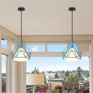 Wottes - 2-pack Industrial Pendant Light Adjustable Ceiling Hanging Light Metal Chandelier Fixtures Blue Hanging Lamp Ø25cm Wottes - 2-pack Industrial Pendant Light Adjustable Ceiling Hanging Light Metal Chandelier Fixtures Blue Hanging Lamp Ø25cm