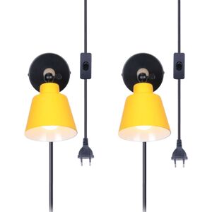 WOTTES 2-pack Industrial Wall Light Plug Wall Lamp with On/Off Switch Metal Wooden Wall Sconce Fixture Decoration Yellow Ø12cm WOTTES 2-pack Industrial Wall Light Plug Wall Lamp with On/Off Switch Metal Wooden Wall Sconce Fixture Decoration Yellow Ø12cm