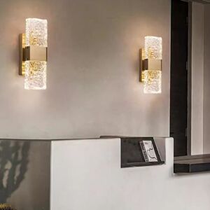 WOTTES 2-pack Modern LED Wall Light Crystal Wall Sconces Up and Down Wall Lamp Gold Three-Color Variable Light 9X31cm WOTTES 2-pack Modern LED Wall Light Crystal Wall Sconces Up and Down Wall Lamp Gold Three-Color Variable Light 9X31cm