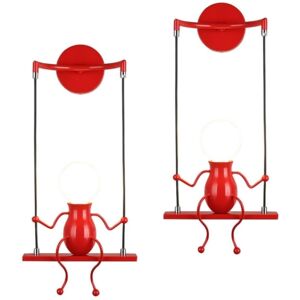 WOTTES 2-pack Modern Wall Lamp Humanoid Creative Wall Light Art Deco Wall Sconce E27 Base Iron Holder for Children Room Red WOTTES 2-pack Modern Wall Lamp Humanoid Creative Wall Light Art Deco Wall Sconce E27 Base Iron Holder for Children Room Red