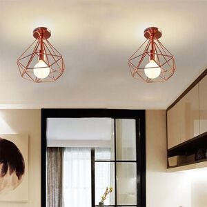 Wottes - 2-pack Vintage Ceiling Light Fixture Industrial Ceiling Lamp Metal Cage Pendant Light Pink Gold Diamond Lamp Shape Ø25CM Wottes - 2-pack Vintage Ceiling Light Fixture Industrial Ceiling Lamp Metal Cage Pendant Light Pink Gold Diamond Lamp Shape Ø25CM