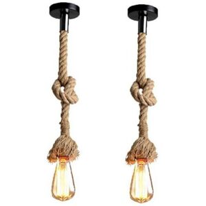 WOTTES 2-pack Vintage Chandelier Industrial Ceiling Pendant Light Hemp Rope Hanging Lamp 200cm Height Adjustable WOTTES 2-pack Vintage Chandelier Industrial Ceiling Pendant Light Hemp Rope Hanging Lamp 200cm Height Adjustable