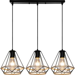 NORCKS 20CM Hemp Rope Diamond Ceiling Light Retro Industrial Chandelier Black Nostalgia Classic Pendant Light 3 Heads For Bedroom NORCKS 20CM Hemp Rope Diamond Ceiling Light Retro Industrial Chandelier Black Nostalgia Classic Pendant Light 3 Heads For Bedroom