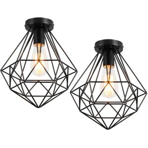 Norcks - 26CM Diamond Antique Ceiling Lamp Creative Ceiling Light Modern Vintage Ceiling Light E27 For Bedroom, Restaurant, Office,Indoor Black-2PCS Norcks - 26CM Diamond Antique Ceiling Lamp Creative Ceiling Light Modern Vintage Ceiling Light E27 For Bedroom, Restaurant, Office,Indoor Black-2PCS