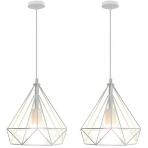 NORCKS 2PCS 25CM Diamond Pendant Light Retro Pendant Lights Industrial Metal Chandelier Antique Vintage Ceiling Lights White NORCKS 2PCS 25CM Diamond Pendant Light Retro Pendant Lights Industrial Metal Chandelier Antique Vintage Ceiling Lights White