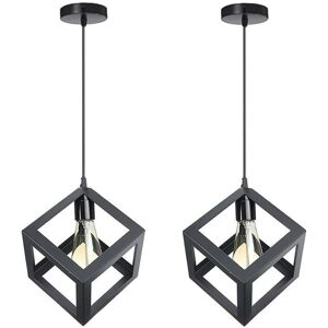 NORCKS 2PCS Creative Square Pendant Light Retro Modern Ceiling Light Iron Metal Cage Ceiling Light Modern Geometric Pendant Lights (Color:Black) NORCKS 2PCS Creative Square Pendant Light Retro Modern Ceiling Light Iron Metal Cage Ceiling Light Modern Geometric Pendant Lights (Color:Black)