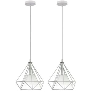 NORCKS 2PCS Industrial Pendant Lights Vintage Iron Metal Pendant Light Creative Retro Pendant Light 20CM Diamond Cage Chandelier E27 -White NORCKS 2PCS Industrial Pendant Lights Vintage Iron Metal Pendant Light Creative Retro Pendant Light 20CM Diamond Cage Chandelier E27 -White