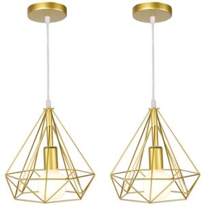 NORCKS 2PCS Modern Cage Diamond Ceiling Light, Iron Ceiling Light Industrial Pendant Lights 25CM E27 Retro For Home Kitchen Restaurant Cafe (Gold) NORCKS 2PCS Modern Cage Diamond Ceiling Light, Iron Ceiling Light Industrial Pendant Lights 25CM E27 Retro For Home Kitchen Restaurant Cafe (Gold)