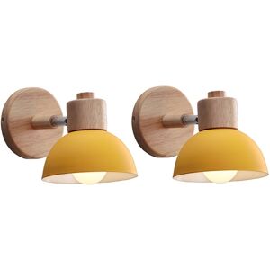 NORCKS (2PCS) Modern Retro Wall Lights Nordic Wall Lamp 15CM Wood Metal Wall Sconce Adjustable Angle Simple For Living Room Bedroom (Yellow) E27 NORCKS (2PCS) Modern Retro Wall Lights Nordic Wall Lamp 15CM Wood Metal Wall Sconce Adjustable Angle Simple For Living Room Bedroom (Yellow) E27