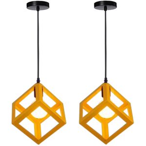 NORCKS 2PCS Retro Ceiling Lights Modern Hanging Lamp Square Pendant Light (Color:Yellow) Iron Metal Cage Pendant Light Creative Geometric Ceiling Light NORCKS 2PCS Retro Ceiling Lights Modern Hanging Lamp Square Pendant Light (Color:Yellow) Iron Metal Cage Pendant Light Creative Geometric Ceiling Light