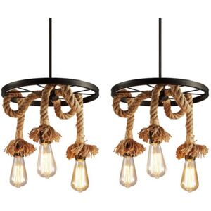 Norcks - 2PCS Retro Industrial Chandelier Hemp Rope Ceiling Light Wheel Ceiling Lamp Vintage Pendant Light 3 Lights Ceiling Lamp Norcks - 2PCS Retro Industrial Chandelier Hemp Rope Ceiling Light Wheel Ceiling Lamp Vintage Pendant Light 3 Lights Ceiling Lamp