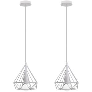 NORCKS 2PCS Retro Pendant Lights White 20CM Cage Diamond Shape Ceiling Light Vintage Pendant Light E27 Modern Ceiling Lights NORCKS 2PCS Retro Pendant Lights White 20CM Cage Diamond Shape Ceiling Light Vintage Pendant Light E27 Modern Ceiling Lights