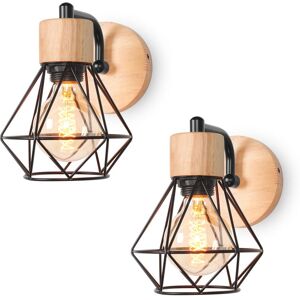 NORCKS 2PCS-Retro Wall Light E27 Vintage Iron And Wood Wall Lamp Retro Cage Black Indoor Wall Lamp For Living Room Bedroom Kitchen Hallway NORCKS 2PCS-Retro Wall Light E27 Vintage Iron And Wood Wall Lamp Retro Cage Black Indoor Wall Lamp For Living Room Bedroom Kitchen Hallway