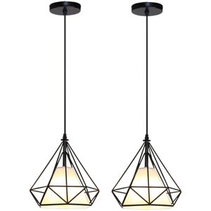 NORCKS 2PCS Vintage Iron Metal Pendant Light Retro Pendant Light Creative 20CM Diamond Cage Chandelier E27 Industrial Pendant Lights -Black NORCKS 2PCS Vintage Iron Metal Pendant Light Retro Pendant Light Creative 20CM Diamond Cage Chandelier E27 Industrial Pendant Lights -Black