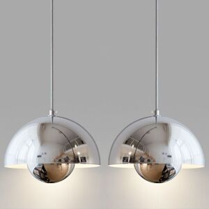 WOTTES Modern Pendant Light Metal Ceiling Lamp Indoor Hanging Lamp Adjustable Chandelier Silver Lampshade Ø23CM 2Pcs WOTTES Modern Pendant Light Metal Ceiling Lamp Indoor Hanging Lamp Adjustable Chandelier Silver Lampshade Ø23CM 2Pcs