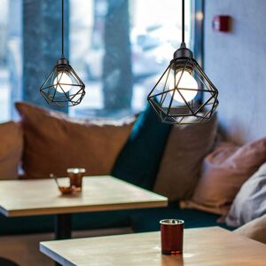 AXHUP Pendant Light - 2 Pcs, Diamond Cage, Black - Pendant Light AXHUP Pendant Light - 2 Pcs, Diamond Cage, Black - Pendant Light