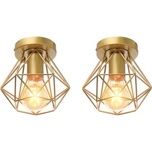 AXHUP 2PCS Vintage Pendant Lighting Fixture, Industrial Ø16cm Mini Diamond Shape Metal Hanging Ceiling Lamp, Chandelier with Gold Cage Lampshade for AXHUP 2PCS Vintage Pendant Lighting Fixture, Industrial Ø16cm Mini Diamond Shape Metal Hanging Ceiling Lamp, Chandelier with Gold Cage Lampshade for