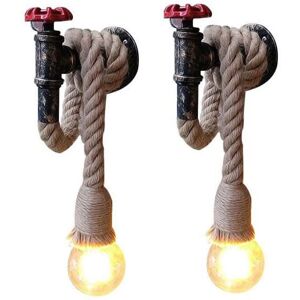 AXHUP 2pcs Vintage Wall Light Faucet Wall Lamp with Hemp Rope Retro Industrial Water Pipe Wall Sconce for Restaurant Loft AXHUP 2pcs Vintage Wall Light Faucet Wall Lamp with Hemp Rope Retro Industrial Water Pipe Wall Sconce for Restaurant Loft